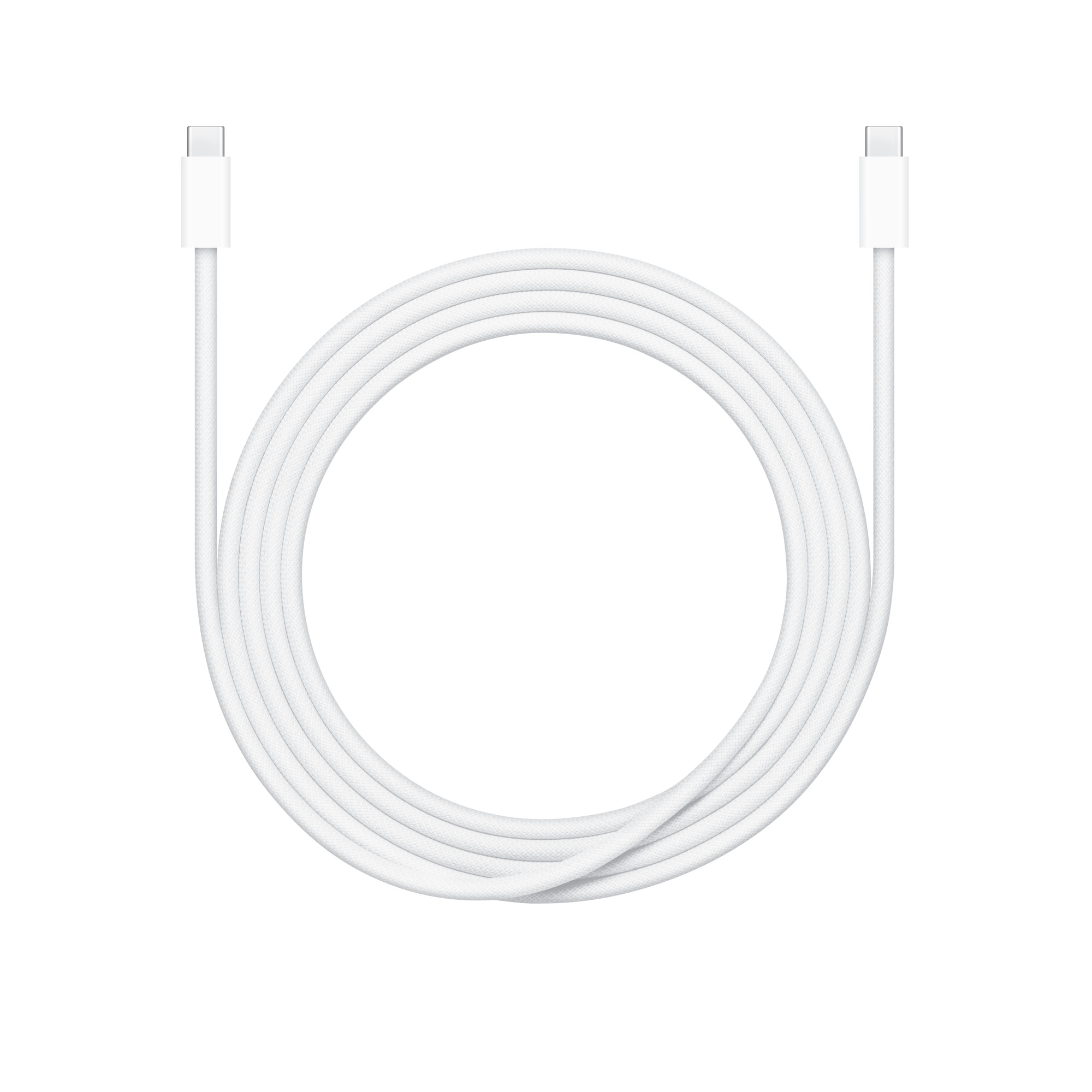 Вид сверху на свернутый кабель с разъемами USB-C на обоих концах.