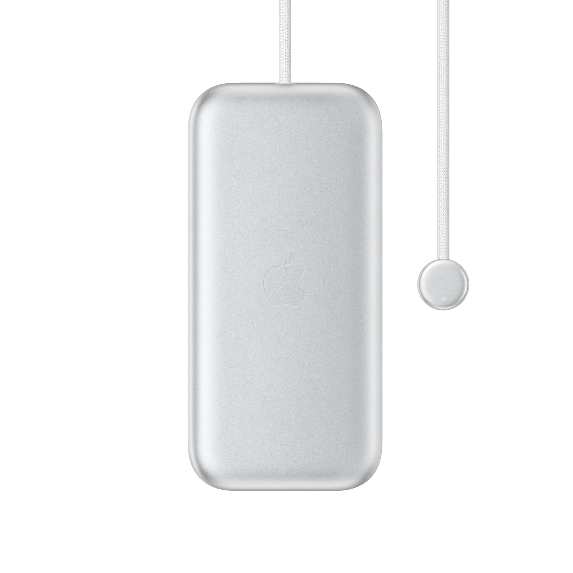 Apple Vision Pro Battery с логотипом Apple, встроенным кабелем питания, круглым разъемом на конце со светодиодным индикатором