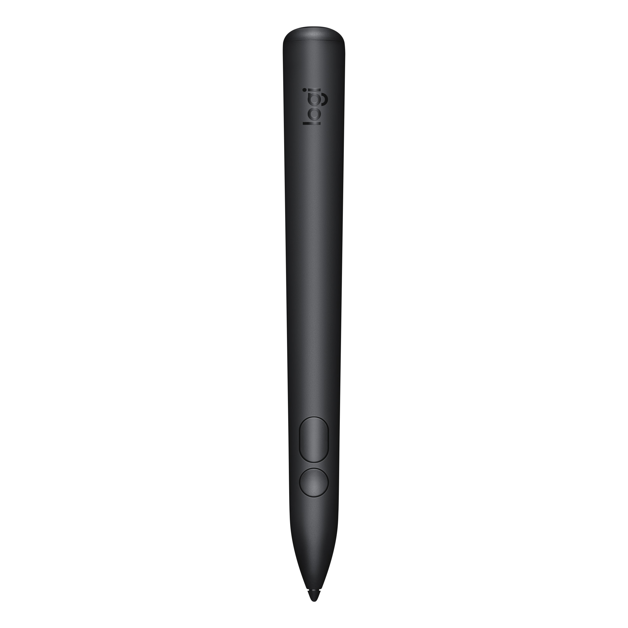 Logitech Muse, черный цвет, цифровой карандаш с широким корпусом и тонким кончиком, две кнопки возле кончика, гравировка: logi